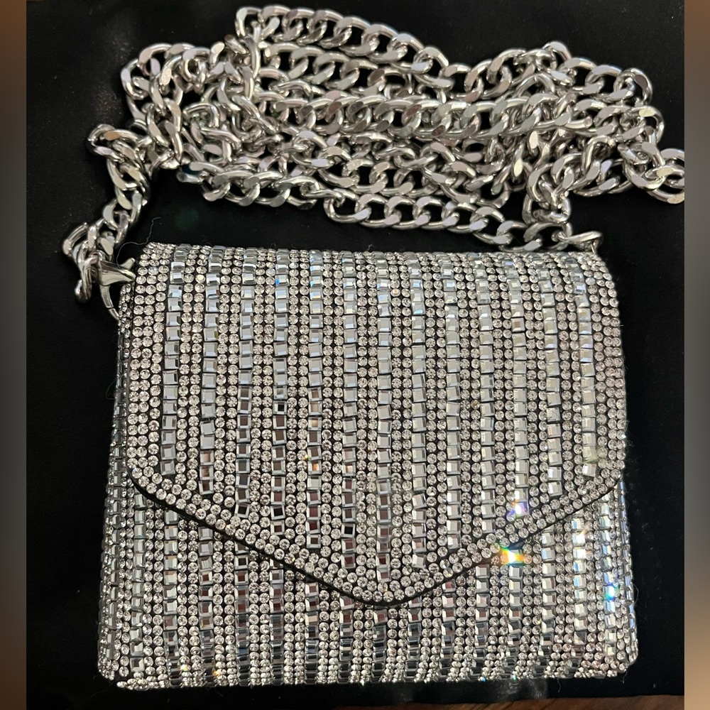 ALDO Mini Silver Rhinestone Chain Bag